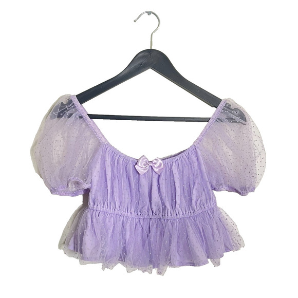 Dolls Kill Sugar Thrillz S Babydoll Top Lavender Mesh Empire Fairy Cottagecore - Picture 1 of 8